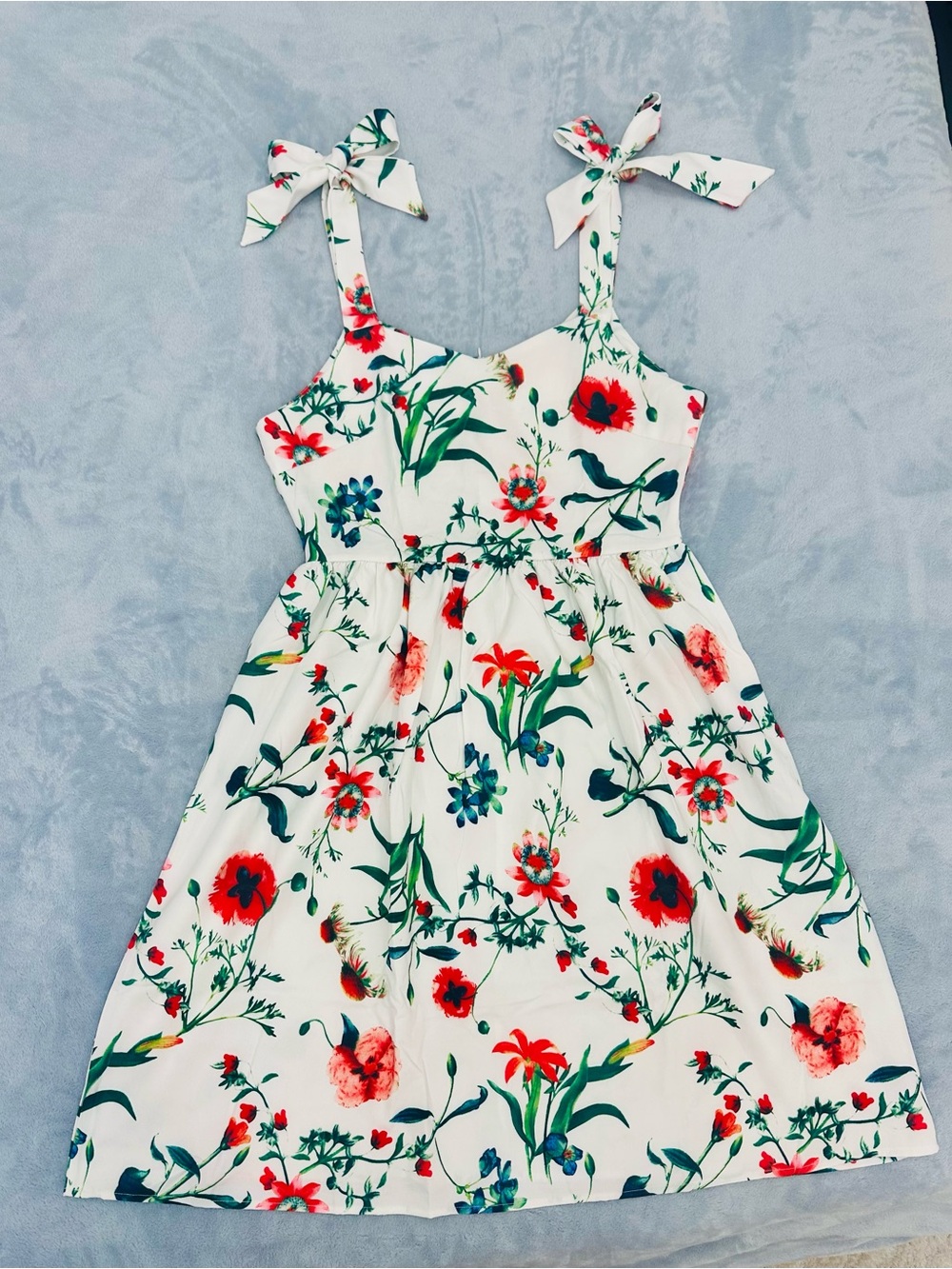 Women' White Floral Tie-Shoulder Dress
